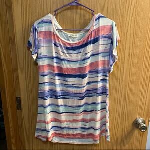 Retrology Multicolor Striped Top w/ Short Sleeves Women's Size Small Rayon Blend